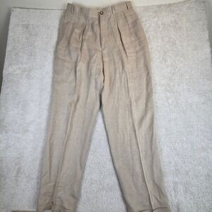 VTG Structure Le Collezioni Mens 34L Tan Italian Linen Pleated Cuffed Trousers